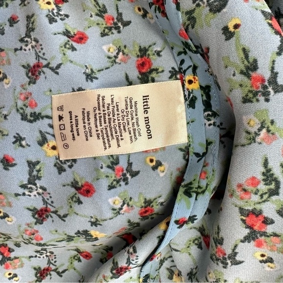 Little Moon Blue Elm Floral Wrap Midi Wrap Women Longsleeves Ruffle Dress Sz XXS - Picture 14 of 16